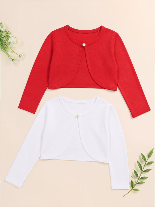Kiddopanti Girls Cotton Fleece Solid Full Sleeve Crop Shrug Pack of 2