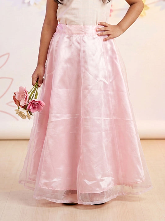Kiddopanti Girls Polyester Woven Solid Layered Organza Flared Skirt