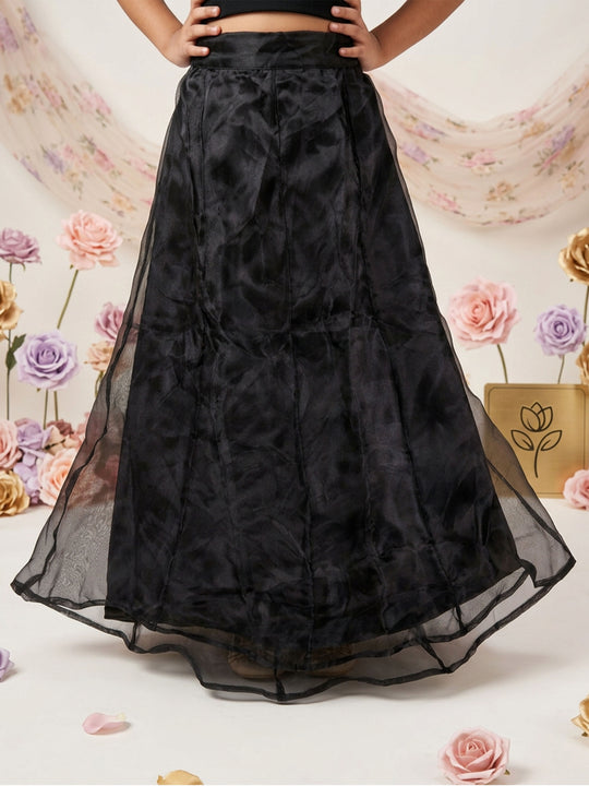Kiddopanti Girls Polyester Woven Solid Layered Organza Flared Skirt