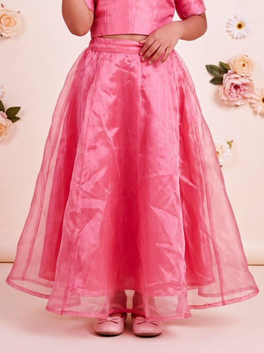 Kiddopanti Girls Polyester Woven Solid Layered Organza Flared Skirt