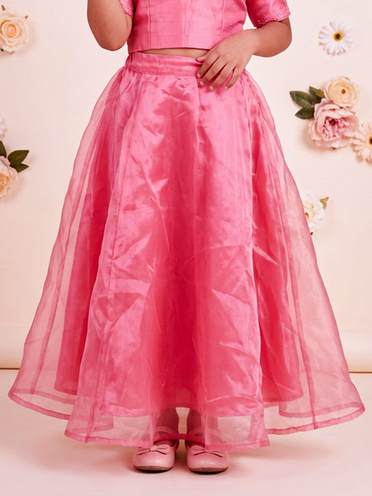 Kiddopanti Girls Polyester Woven Solid Layered Organza Flared Skirt