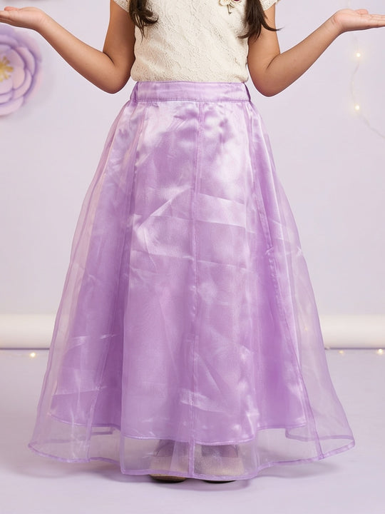 Kiddopanti Girls Polyester Woven Solid Layered Organza Flared Skirt