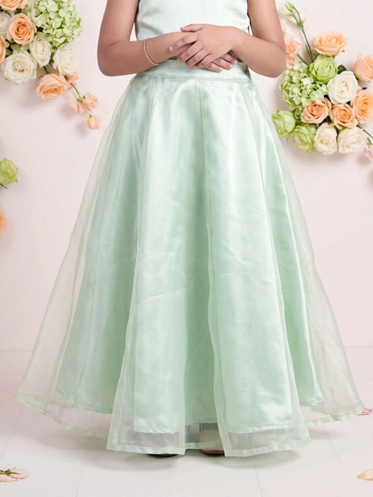 Kiddopanti Girls Polyester Woven Solid Layered Organza Flared Skirt