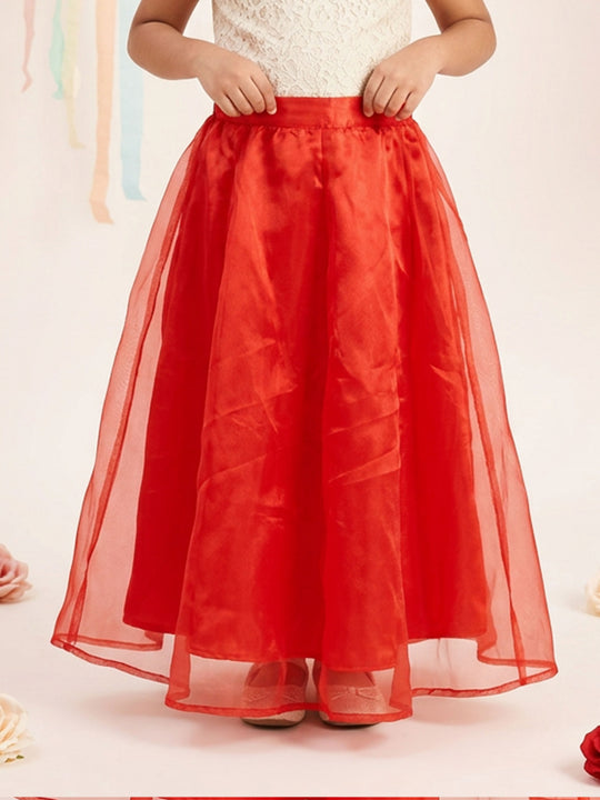 Kiddopanti Girls Polyester Woven Solid Layered Organza Flared Skirt