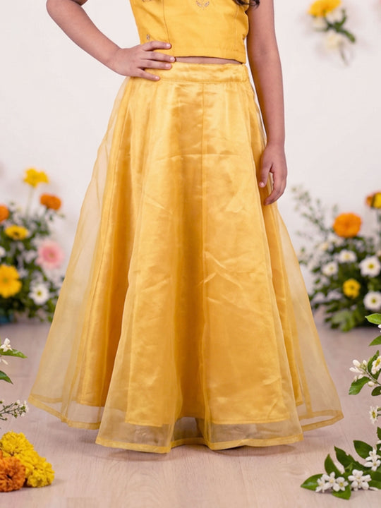 Kiddopanti Girls Polyester Woven Solid Layered Organza Flared Skirt