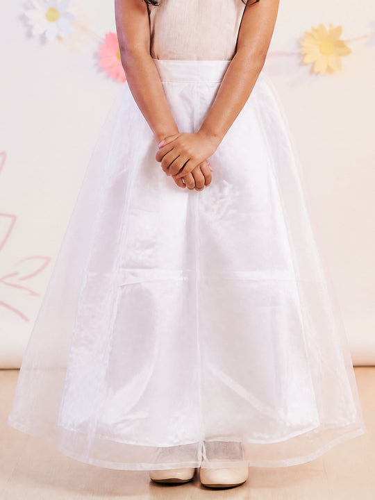 Kiddopanti Girls Polyester Woven Solid Layered Organza Flared Skirt