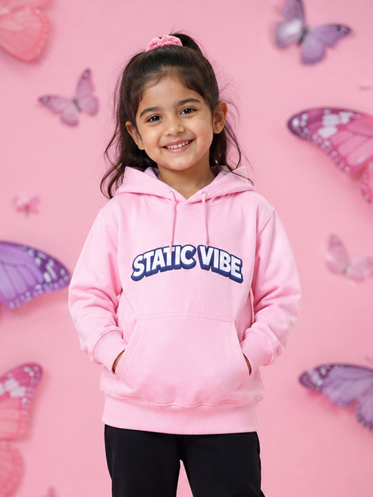 Kiddopanti Girls Cotton Fleece Full Sleeves Graphic Printed Hooded Sweatshirt