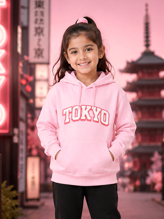 Kiddopanti Girls Cotton Fleece Full Sleeves Graphic Printed Hooded Sweatshirt