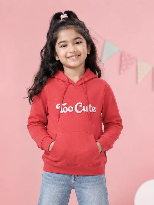Kiddopanti Girls Cotton Fleece Full Sleeves Graphic Printed Hooded Sweatshirt
