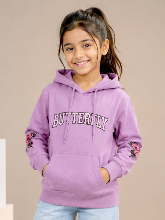 Kiddopanti Girls Cotton Fleece Full Sleeves Graphic Printed Hooded Sweatshirt