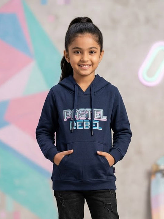 Kiddopanti Girls Cotton Fleece Full Sleeves Graphic Printed Hooded Sweatshirt