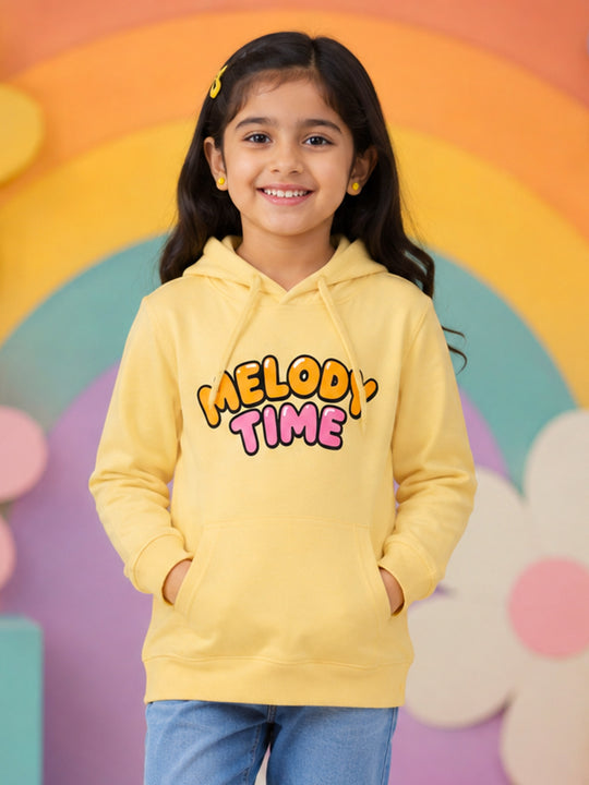 Kiddopanti Girls Cotton Fleece Full Sleeves Graphic Printed Hooded Sweatshirt