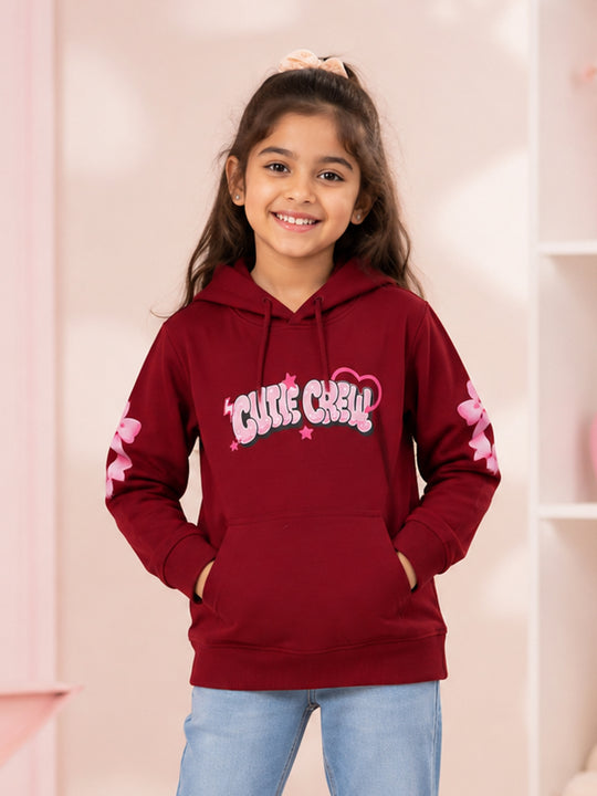 Kiddopanti Girls Cotton Fleece Full Sleeves Graphic Printed Hooded Sweatshirt