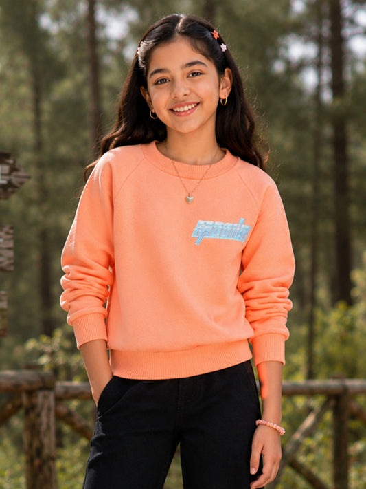 Kiddopanti Girls Cotton Fleece Full Sleeves Sweatshirt With Applique