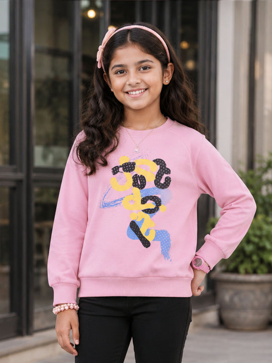 Kiddopanti Girls Cotton Fleece Full Sleeves Sweatshirt With Applique