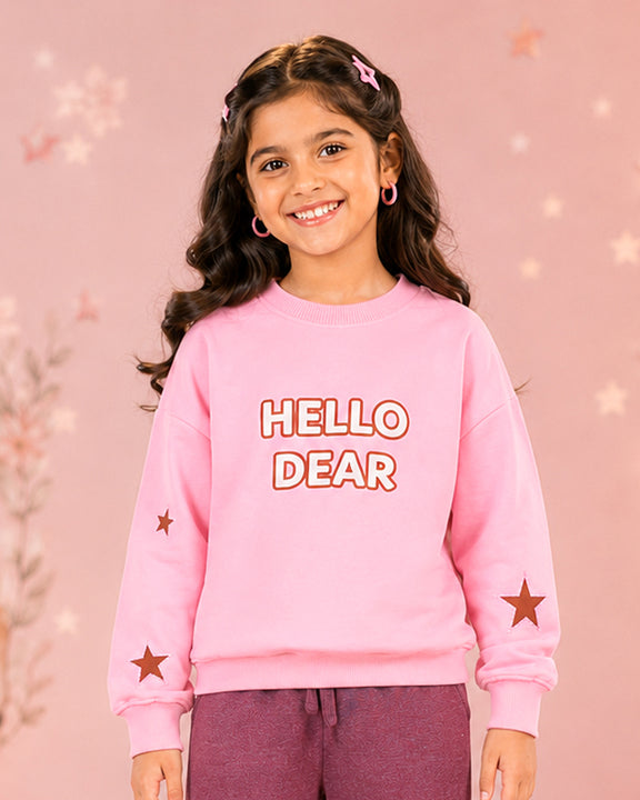 Kiddopanti Girls Fleece Full Sleeves Graphic Printed Sweatshirt