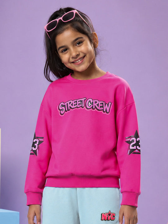 Kiddopanti Girls Fleece Full Sleeves Graphic Printed Sweatshirt