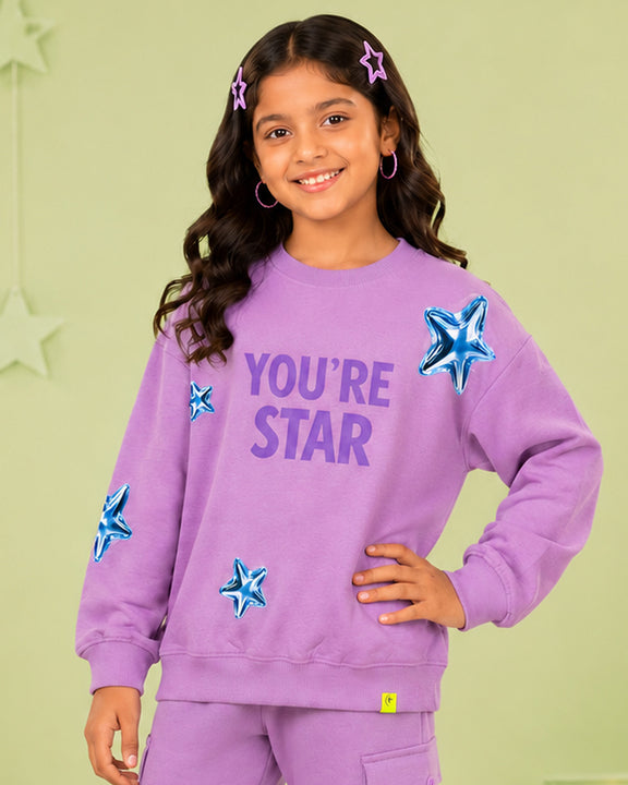 Kiddopanti Girls Fleece Full Sleeves Graphic Printed Sweatshirt