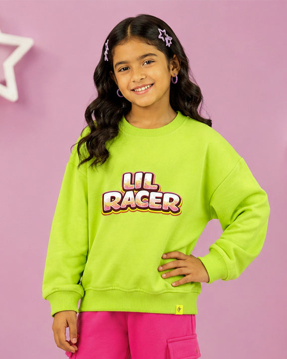 Kiddopanti Girls Fleece Full Sleeves Graphic Printed Sweatshirt
