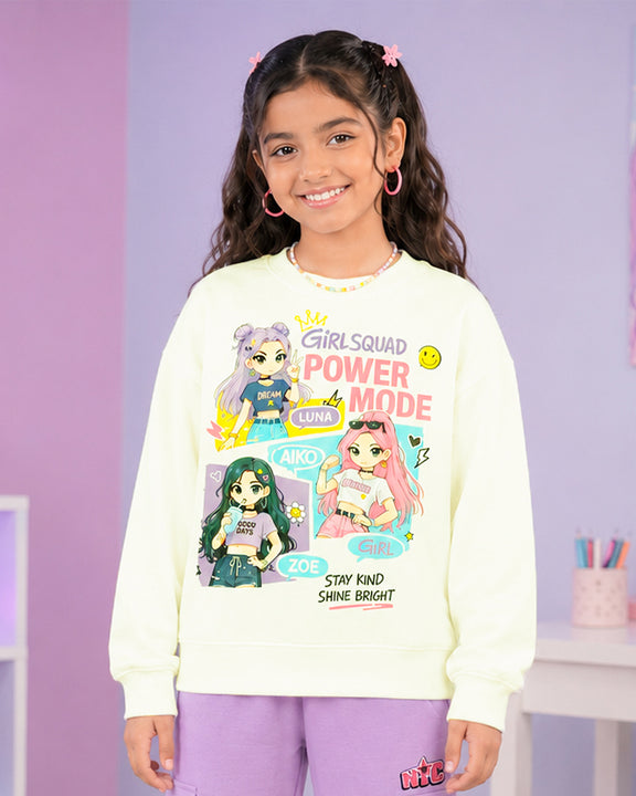 Kiddopanti Girls Fleece Full Sleeves Graphic Printed Sweatshirt