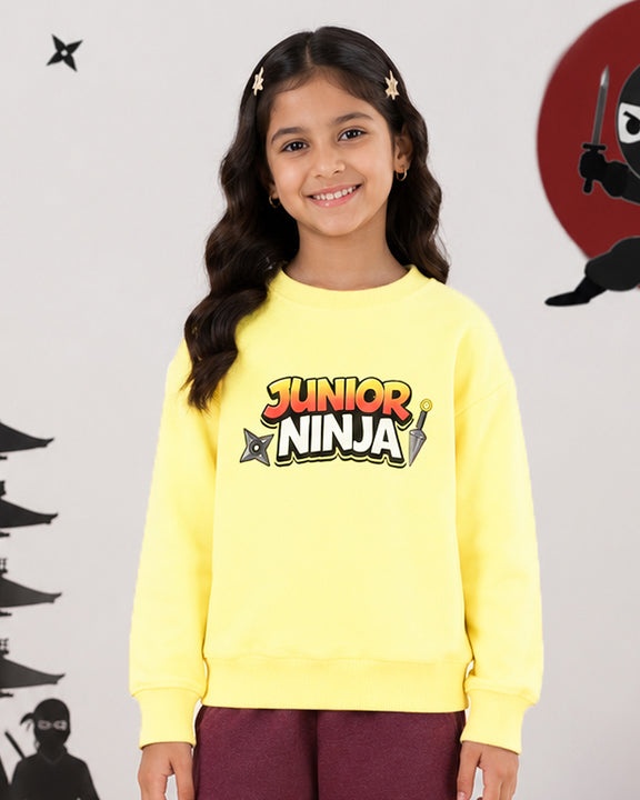 Kiddopanti Girls Fleece Full Sleeves Graphic Printed Sweatshirt