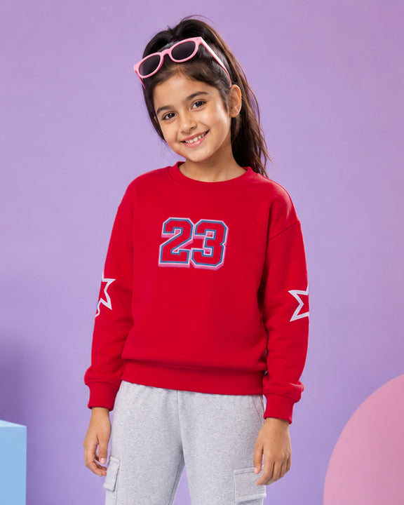 Kiddopanti Girls Fleece Full Sleeves Graphic Printed Sweatshirt
