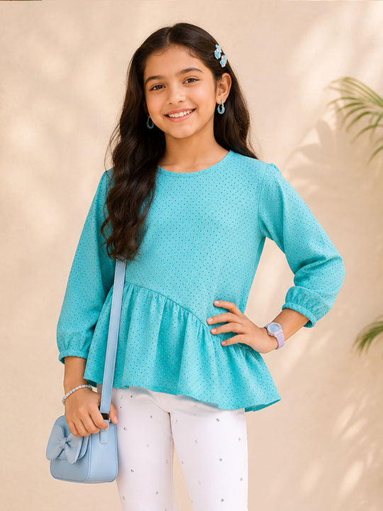 Kiddopanti Girls Georgette Woven Full Sleeves Cut & Sew Frill Layer Top