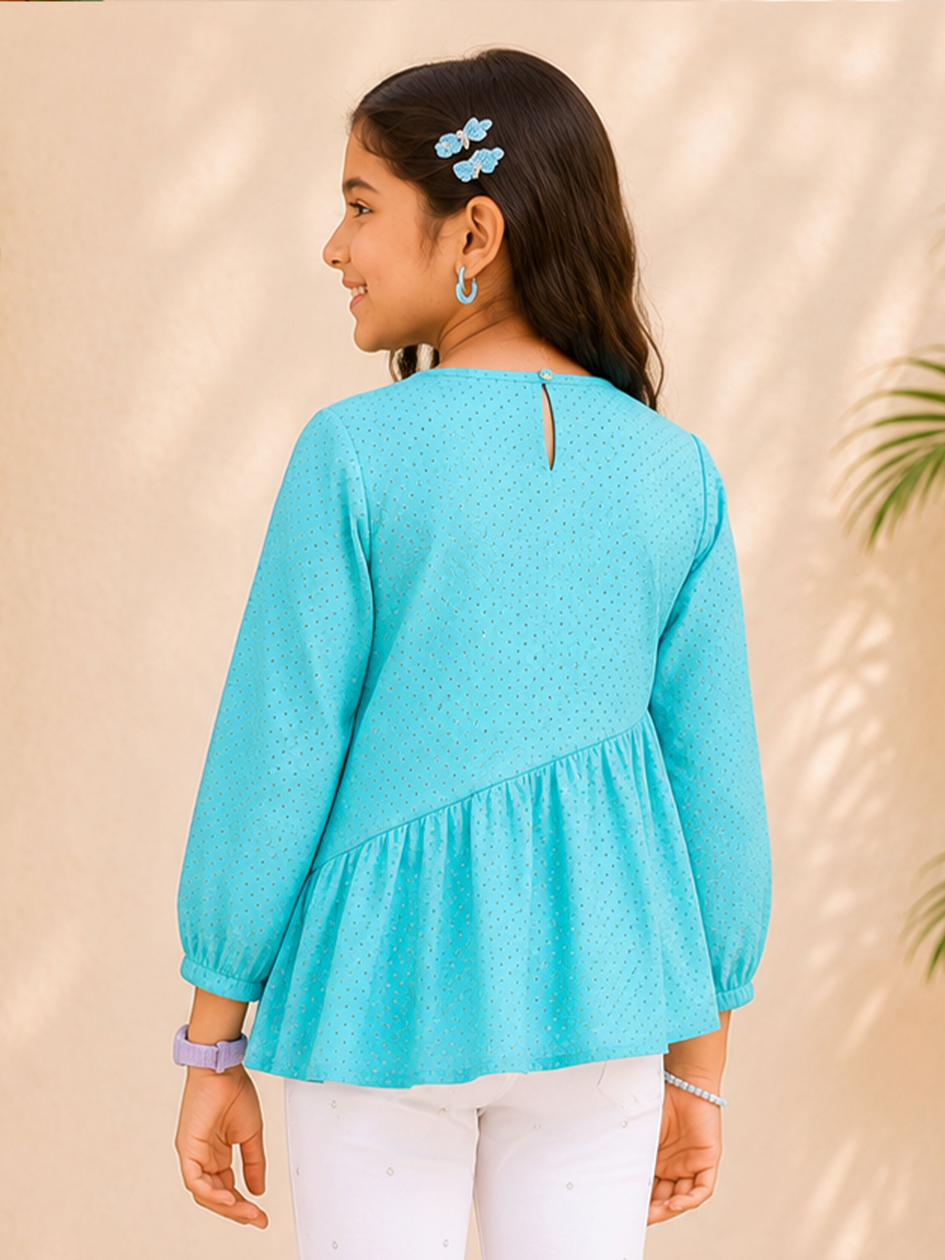 Kiddopanti Girls Georgette Woven Full Sleeves Cut & Sew Frill Layer Top