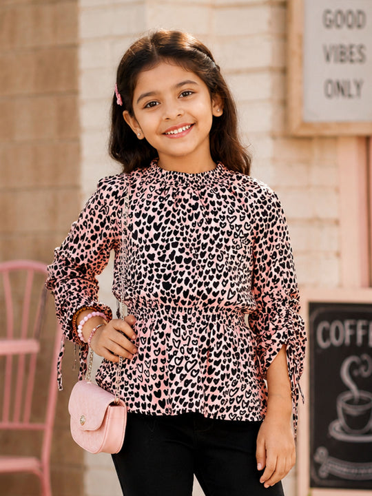 Kiddopanti Girls Georgette Woven Full Sleeves Geathered With Smocking Waist Top