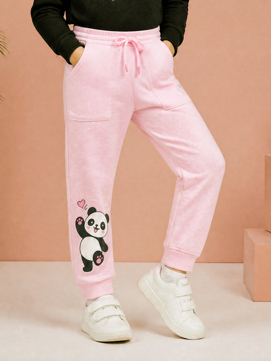 Kiddopanti Girls Cotton Fleece Graphic Printed Track Pant