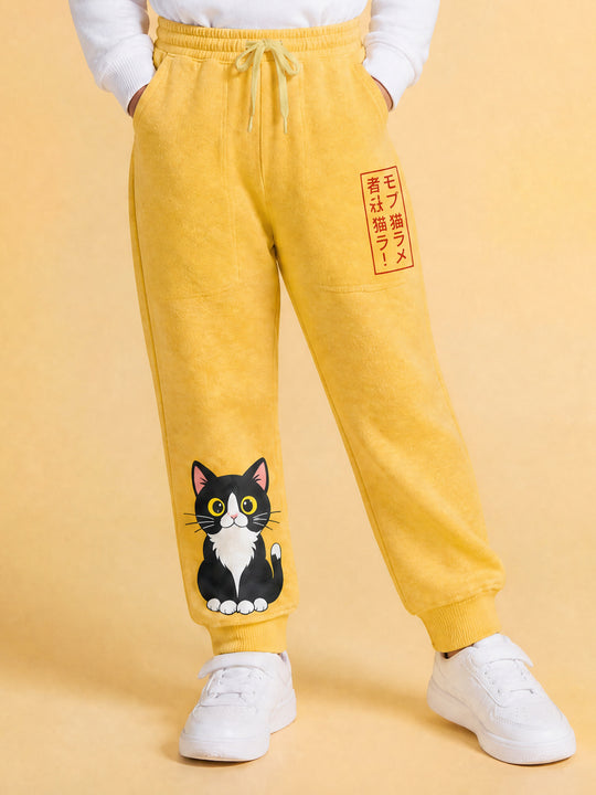 Kiddopanti Girls Cotton Fleece Graphic Printed Track Pant