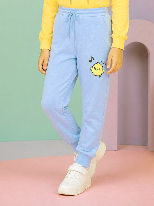 Kiddopanti Girls Cotton Fleece Graphic Printed Track Pant