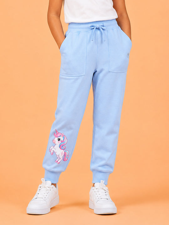 Kiddopanti Girls Cotton Fleece Graphic Printed Track Pant