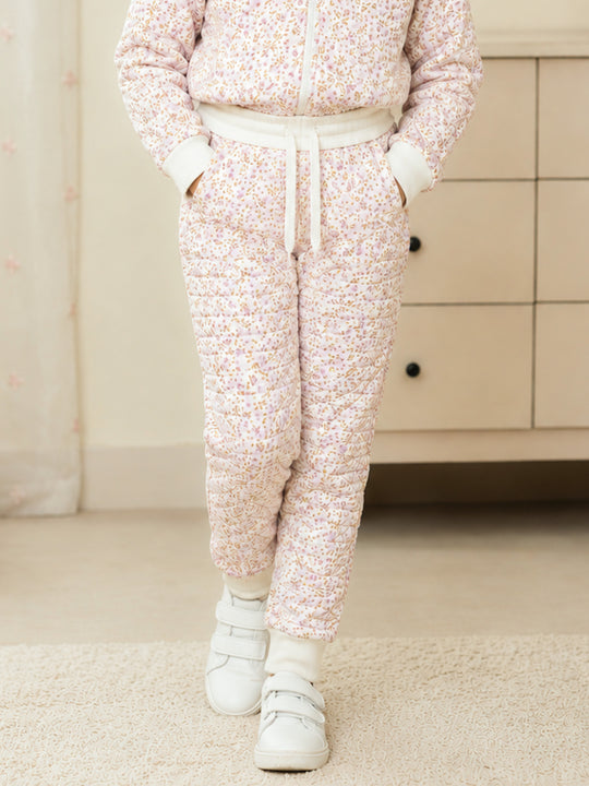 Kiddopanti Boys & Girls Cotton Knit Floral Printed Quilted Winter Jogger Track Pant