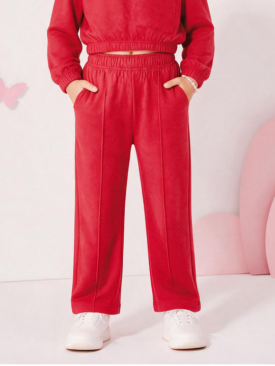 Kiddopanti Girls Cotton Blend Fleece Solid Wide Leg Track Pants with Pintuck Detail