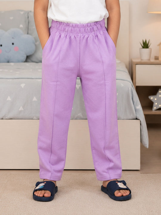 Kiddopanti Girls Cotton Blend Fleece Solid Wide Leg Track Pants with Pintuck Detail