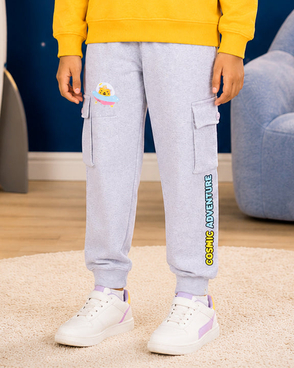 Kiddopanti Girls Cotton Fleece Graphic Printed Cargo Joggers