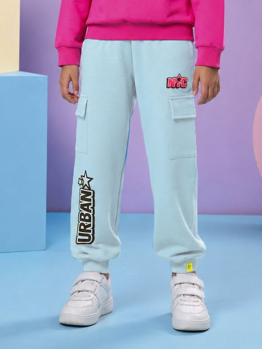 Kiddopanti Girls Cotton Fleece Graphic Printed Cargo Joggers