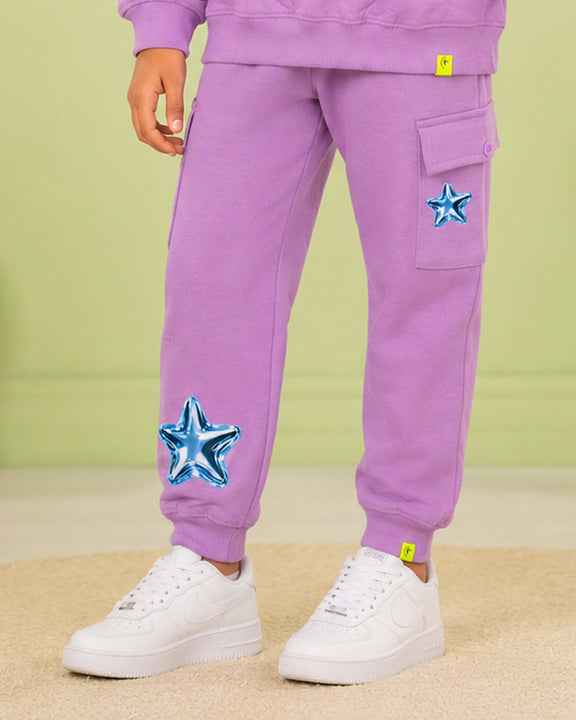 Kiddopanti Girls Cotton Fleece Graphic Printed Cargo Joggers