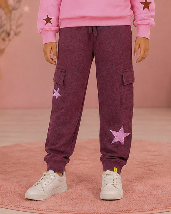 Kiddopanti Girls Cotton Fleece Graphic Printed Cargo Joggers