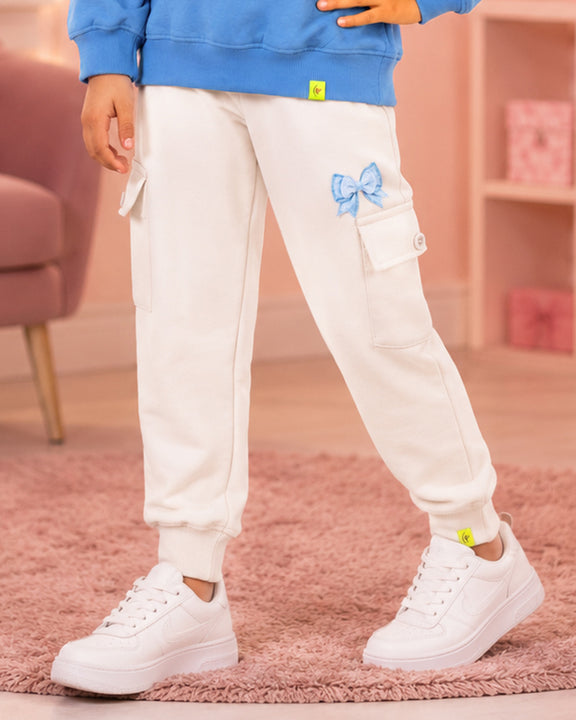 Kiddopanti Girls Cotton Fleece Graphic Printed Cargo Joggers