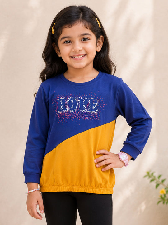 Kiddopanti Girls Cotton Knit Full Sleeves Printed Cut & Sew T-Shirt