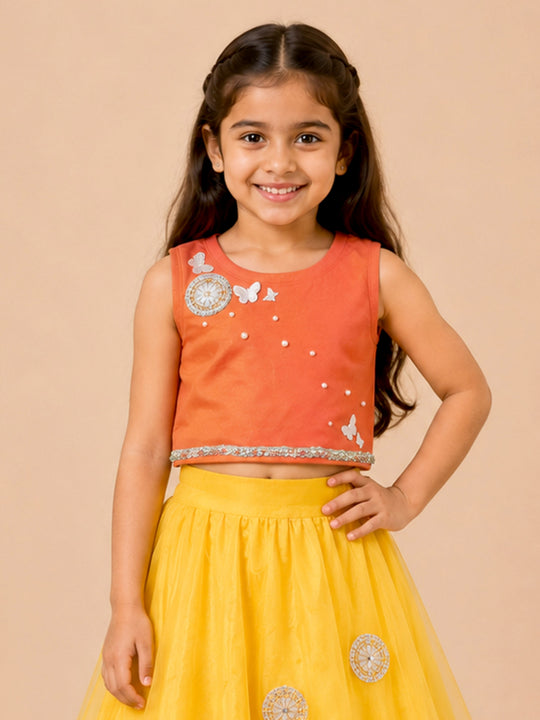 Kiddopanti Girls Cotton Spandex Sleeveless Ribbed Racerback Embellishment Crop Top T-Shirt