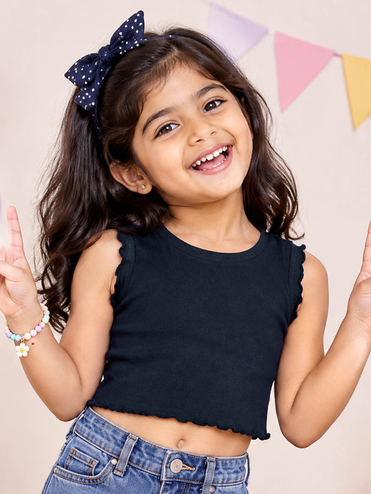 Kiddopanti Girls Cotton Spandex Sleeveless Solid Ribbed Crop Top Soft Casual Summer T-Shirt