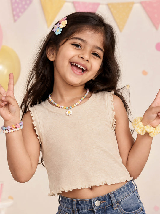 Kiddopanti Girls Cotton Spandex Sleeveless Solid Ribbed Crop Top Soft Casual Summer T-Shirt