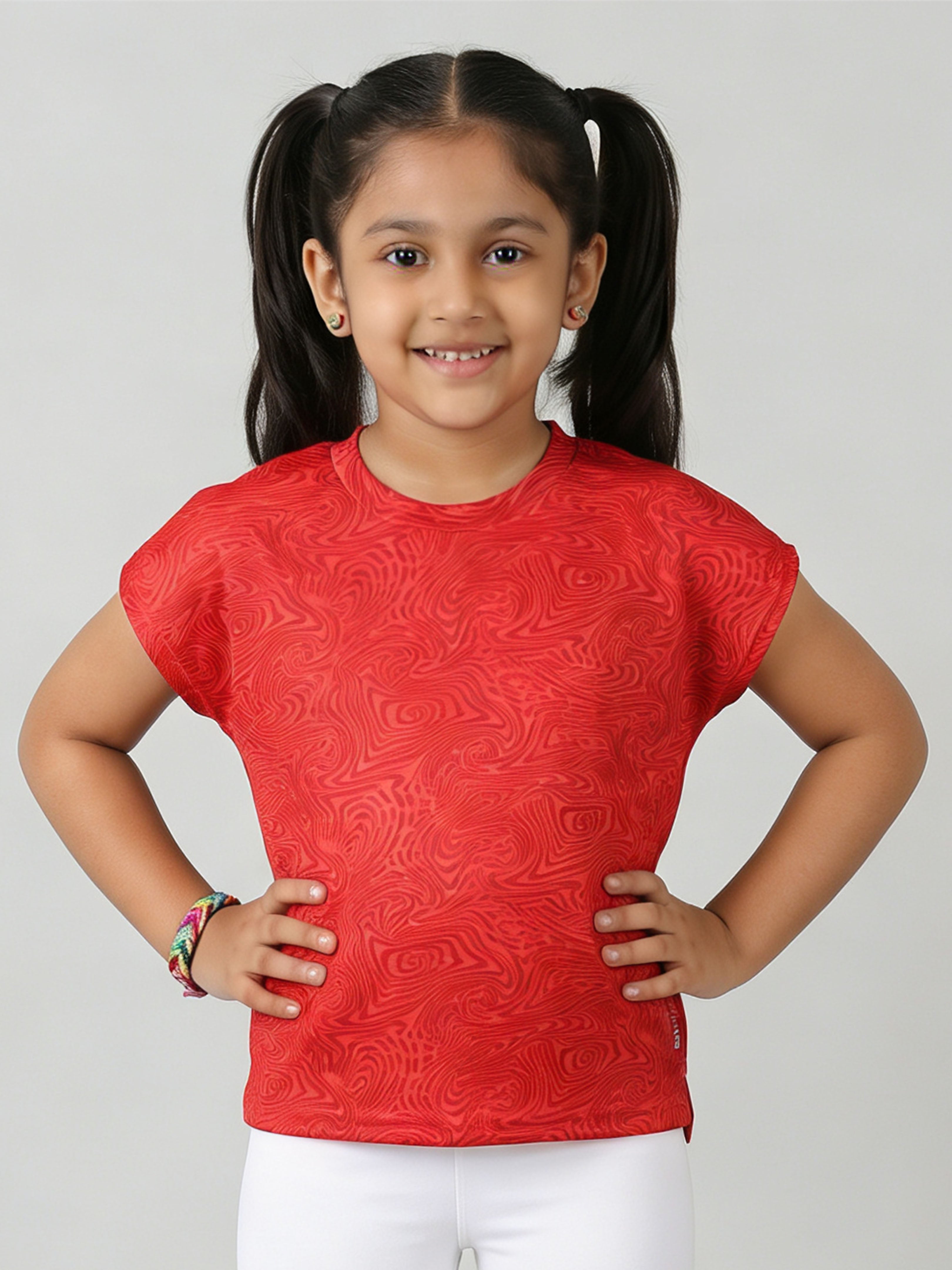 Kiddopanti Girls Half Sleeves Abstract Swirl Basic Sports T-Shirt