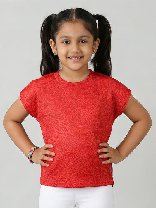 Kiddopanti Girls Half Sleeves Abstract Swirl Basic Sports T-Shirt