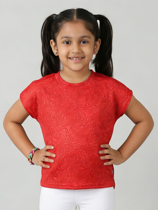 Kiddopanti Girls Half Sleeves Abstract Swirl Basic Sports T-Shirt
