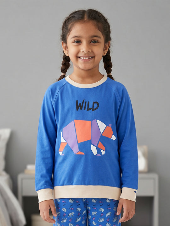 Kiddopanti Girls Cotton Knit Full Sleeves Princes And Dinnosnore Printed T-Shirt