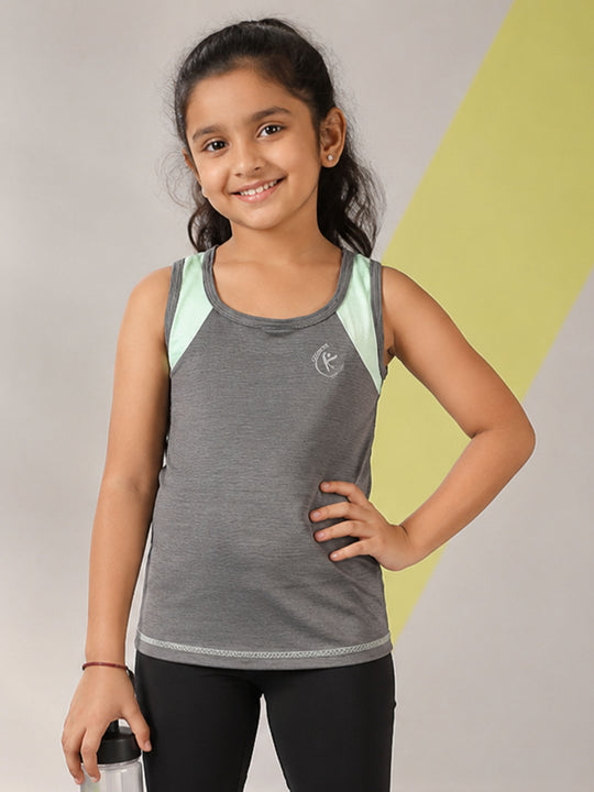 Kiddopanti Girls Polyester Spandex Cut & Sew Solid Round Neck Tank Top